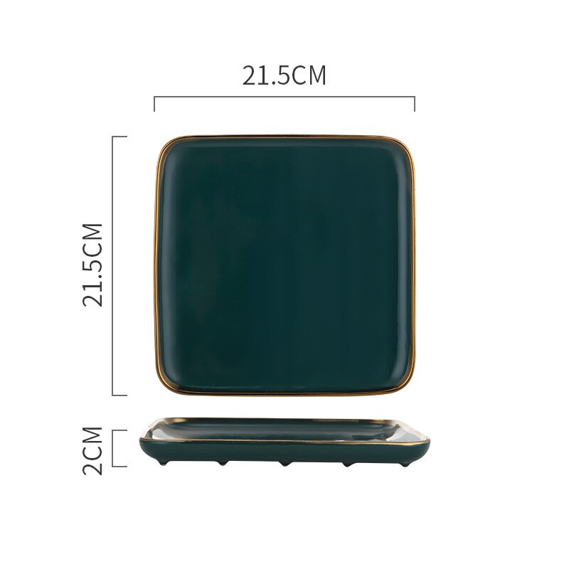Servies groen keramiek servies goud ingelegd porselein dessertbord steak snack taartbord salade soep rijstkom: 21.5 21.5 2cm