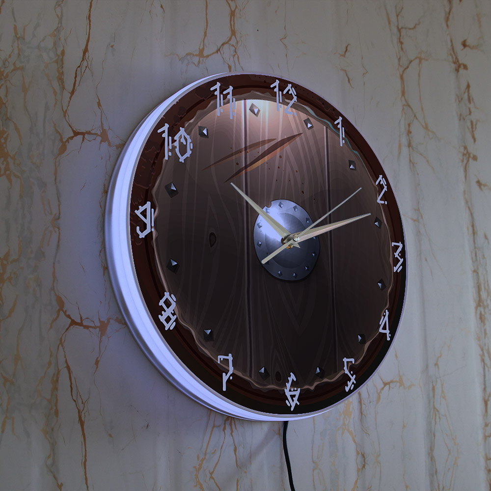 Barbarian Shield Indoor Silent Movement Wall Clock 3D Vision Hanging Wall Watch Viking Barbarian Medieval Man Cave Home Decor