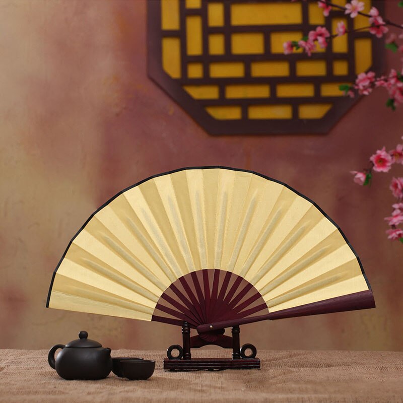 Bambu iso rave taitettava käsituuletin miehille/naisille - kiinalainen japanilainen kung fu tai chi -kämmentuuletin suorituskyvyn koristeluun dan: Keltainen