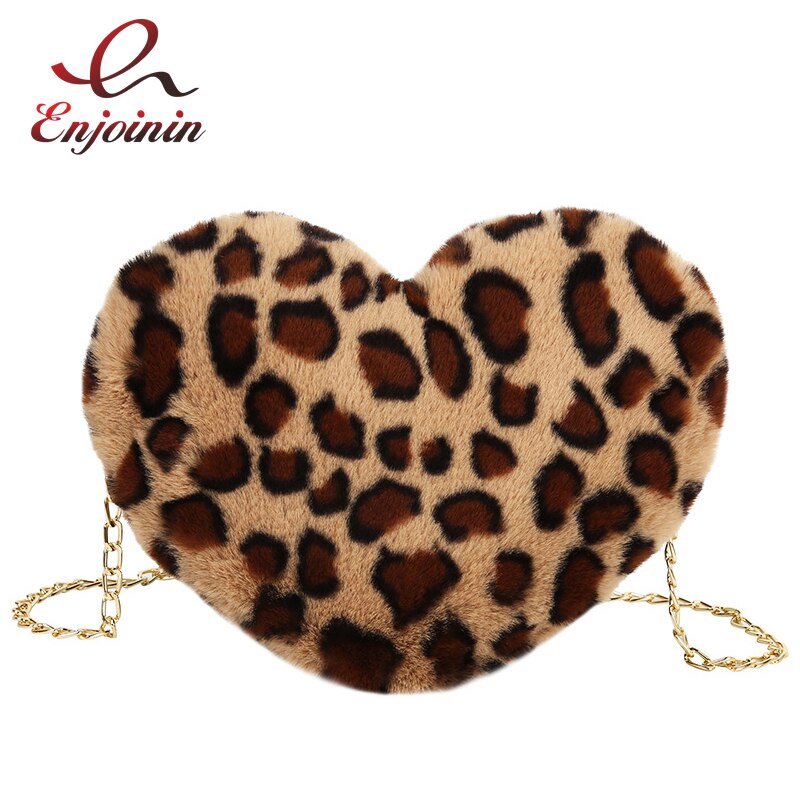 Premium Luipaard Print Pluche Liefde Keten Messenger Bag Trend Dames Messenger Bag Vrouwen Schoudertas Effen Kleur Portemonnee
