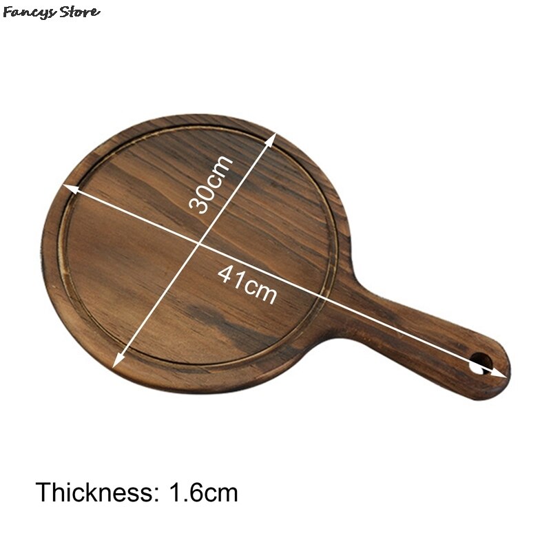 Multi-Size Houten Ronde Lade Barbecue Westerse Steak Plaat Massief Houten Pizza Plaat-Brandende Kleur Dessert Diner Plaat servies: 7