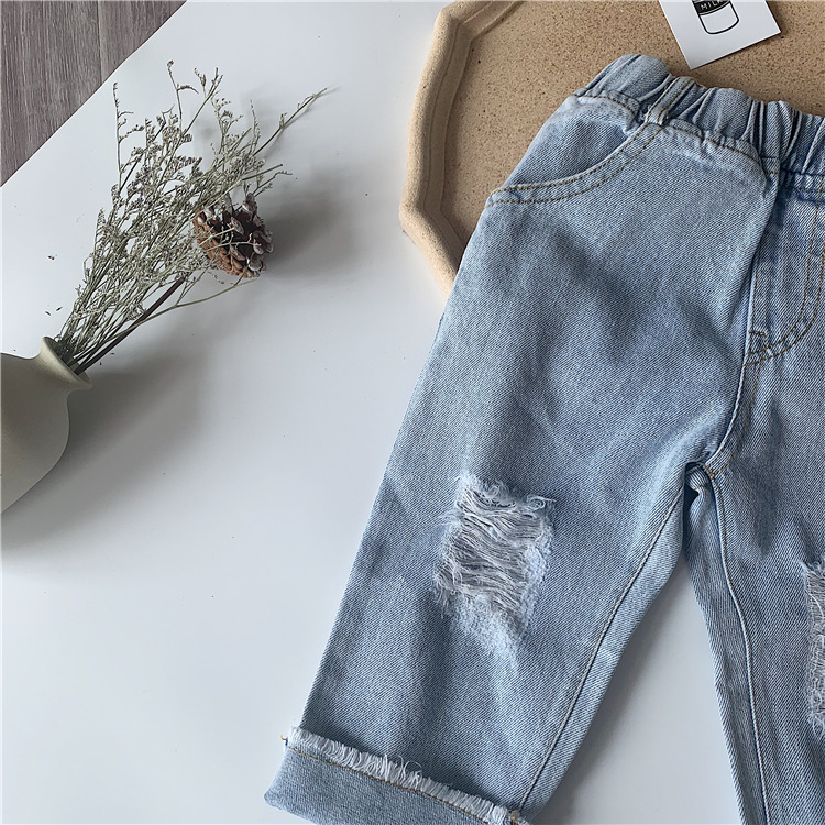 boys ripped jeans spring girls korean style Frilled denim pants 1-6 years kids trousers