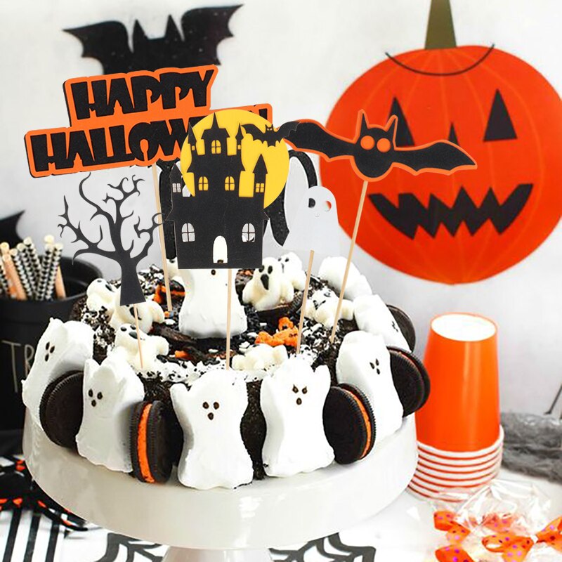 Joyeux anniversaire citrouille château Halloween thème gâteau Grimace Bat sorcière enfants enfants gâteau Topper Insertion fournitures décoration