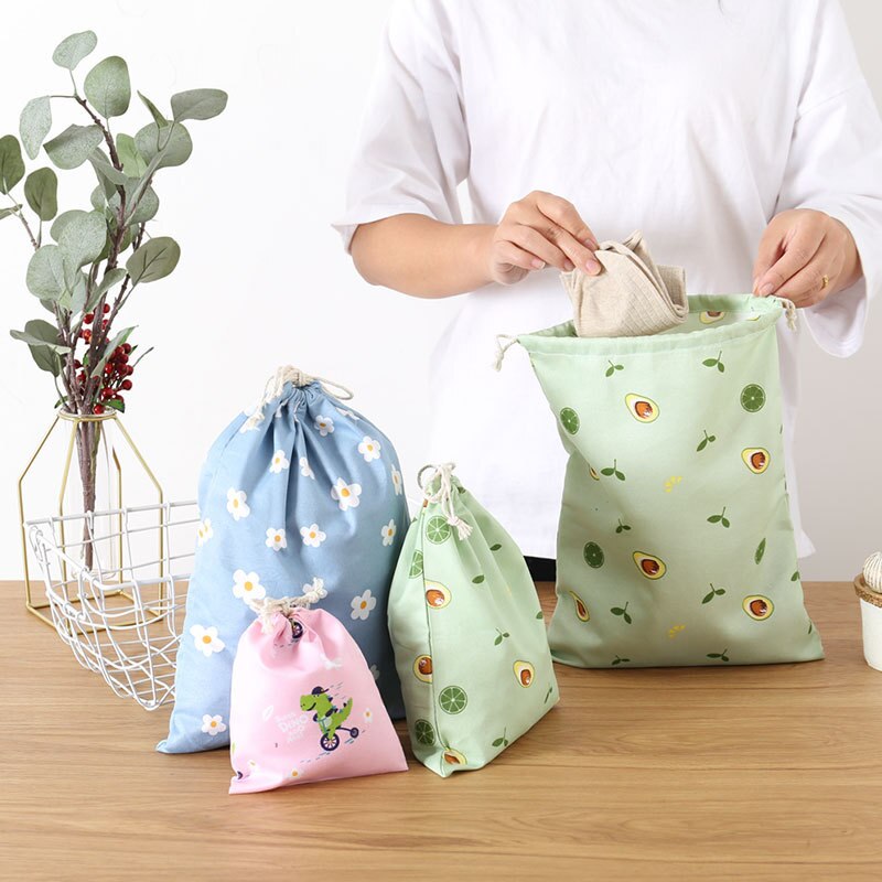 Eco Polyester Cotton Shopping Bag Avocado Flowers Drawstring Shopping Bags Cute Grocery pouch Portable Summer Travel Shoes Bag