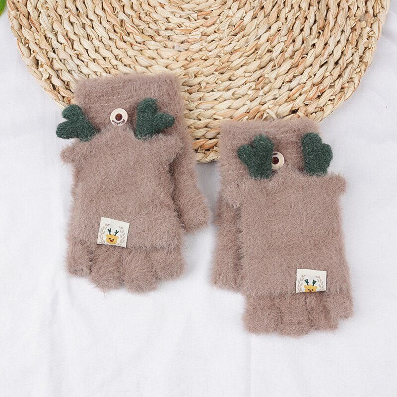Dzianinowe rękawiczki bez palców dla dziewczynek ciepłe Faux futrzane mitenki dziecięce zimowe pół z efektem poruszania palcem okładka maluch prezent akcesoria dla dzieci