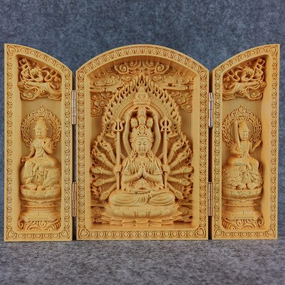 Buddha statue massivt træ tre åbne små buddha statue boligindretning tilbehør håndværk statue: 10