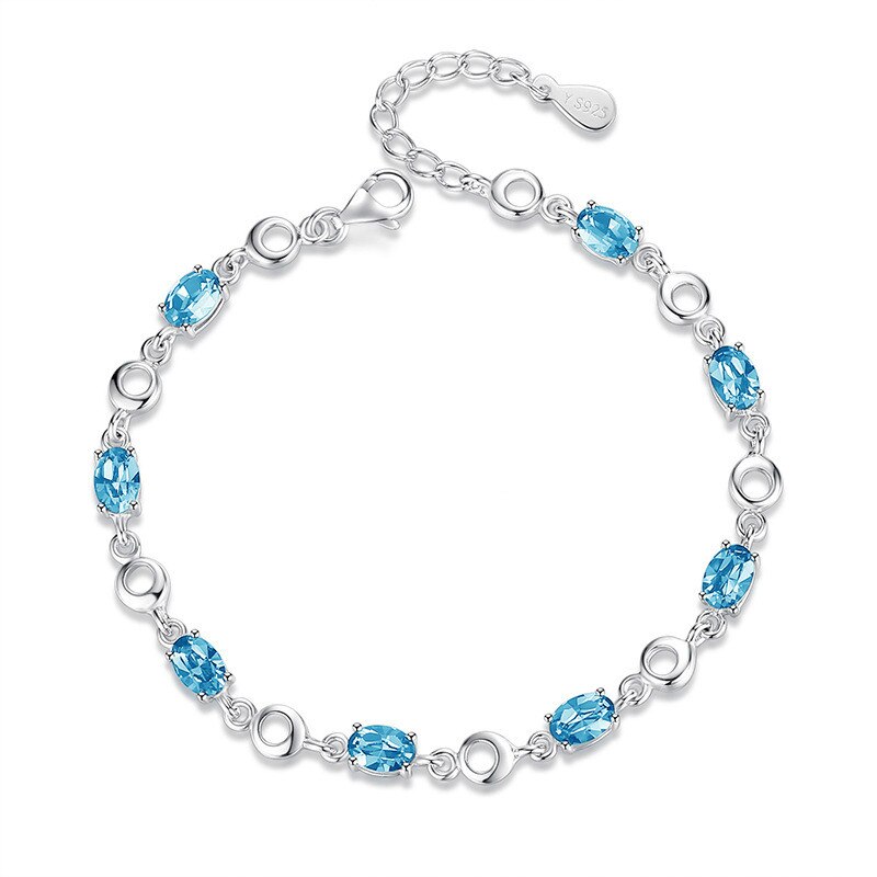 Blue Topaz Bracelets Female 925 Silver Deep Blue Sapphire Color Gemstone Bracelet for Women Birthday: Sky Blue