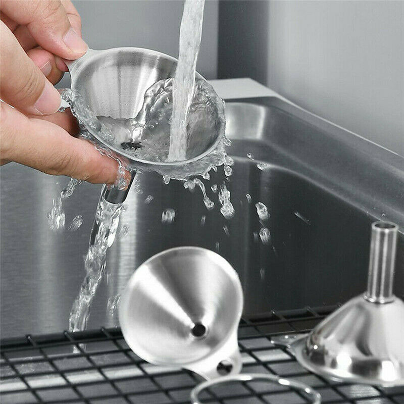 Embudo multifuncional de acero inoxidable de 3 uds, embudo de aceite, agua, especias, vino, embudo de botella, llenado de botellas de boca estrecha, utensilios de cocina para el hogar