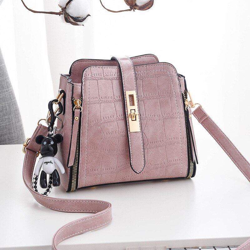 PU Leather Handbags Small Crossbody Bags For Women Shoulder Bucket Bag Female Messenger Bags Black: 06