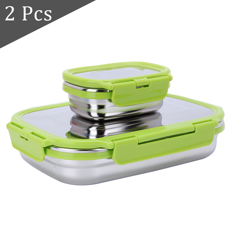 2 Stuks Lunchbox Voor Kids Volwassenen 304 Rvs Bento Snack Vergrendeling Doos Voedsel Container School Office Outdoor Opslag doos: Green