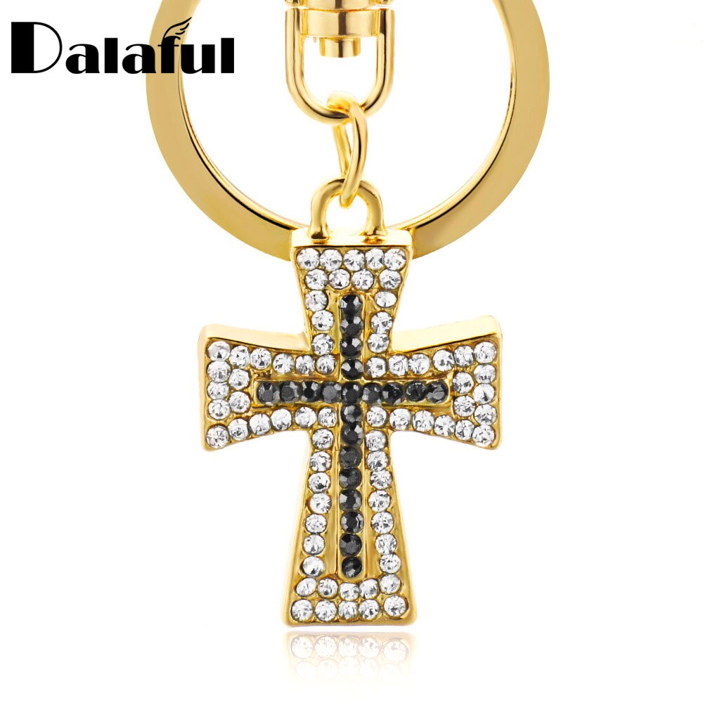 Dalaful Exquisite Crystal Cross Sleutelhangers Sleutelhangers Chic Lucky Purse Bag Hanger Voor Auto Vrouwen Sleutelhangers Houder Ringen K310