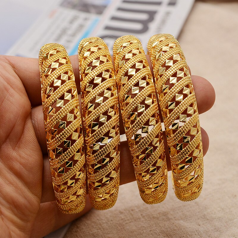 24K 4 pièces moyen-orient arabe dubaï 6.5cm grande taille Bracelet couleur or bracelets pour femmes mariée fille africaine couleur or bijoux