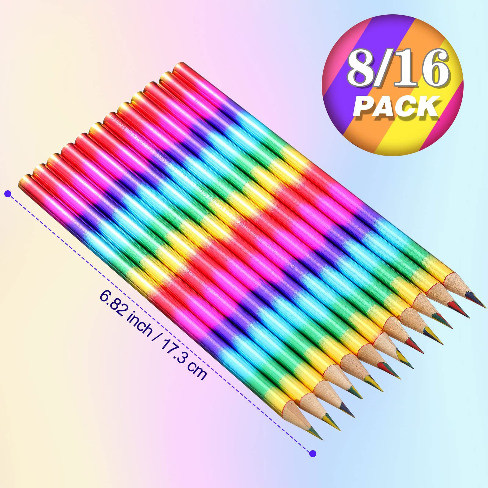 8/16 Stück Regenbogen-Bleistifte in 4 Farben, Regenbogenstifte, Buntstifte aus Holz, mehrfarbiger Bleistift für Kinder, Büro, Schulbedarf