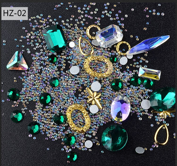 1 æske blandet farverige rhinsten akryl perle negle 3d smykker krystal sten til negle kunst dekorationer manicure diamanter: Hz02