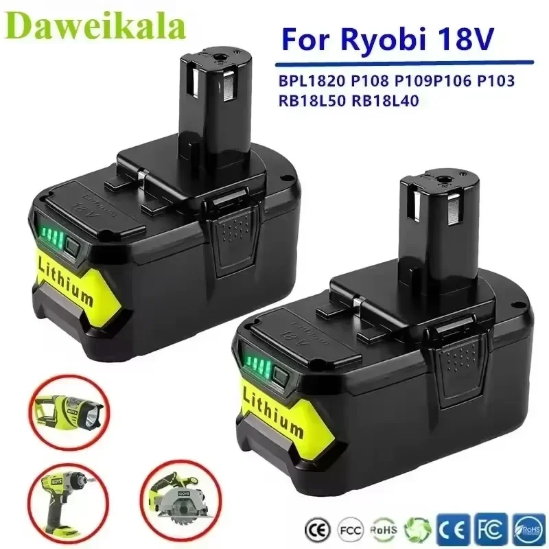 Original RYOBI 18V 6.0Ah 12.0Ah lithium battery+charger, compatible with P108/P104/P107 power tools RB18L50/RB18L20 battery pack