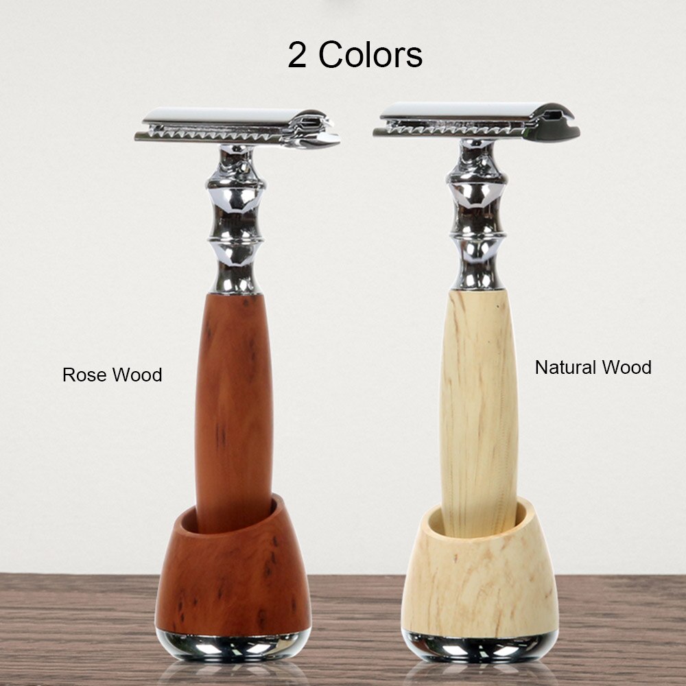 Razor Shaving Kit Double Edge Safety Razor with Stand Aluminum Alloy Handle Manual Beard / Mustache Removal Tool Kit