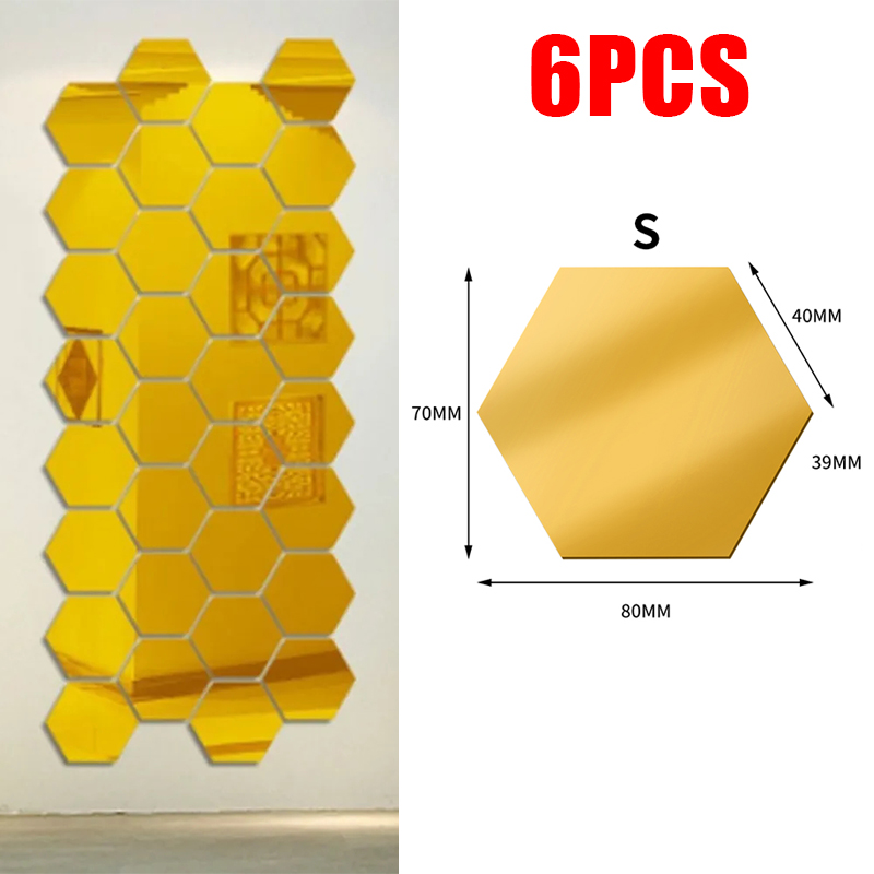 3D zeshoek spiegel muurstickers DIY muur spiegels sticker verwijderbare zelfklevende esthetische mozaïek tegels stickers woondecoratie