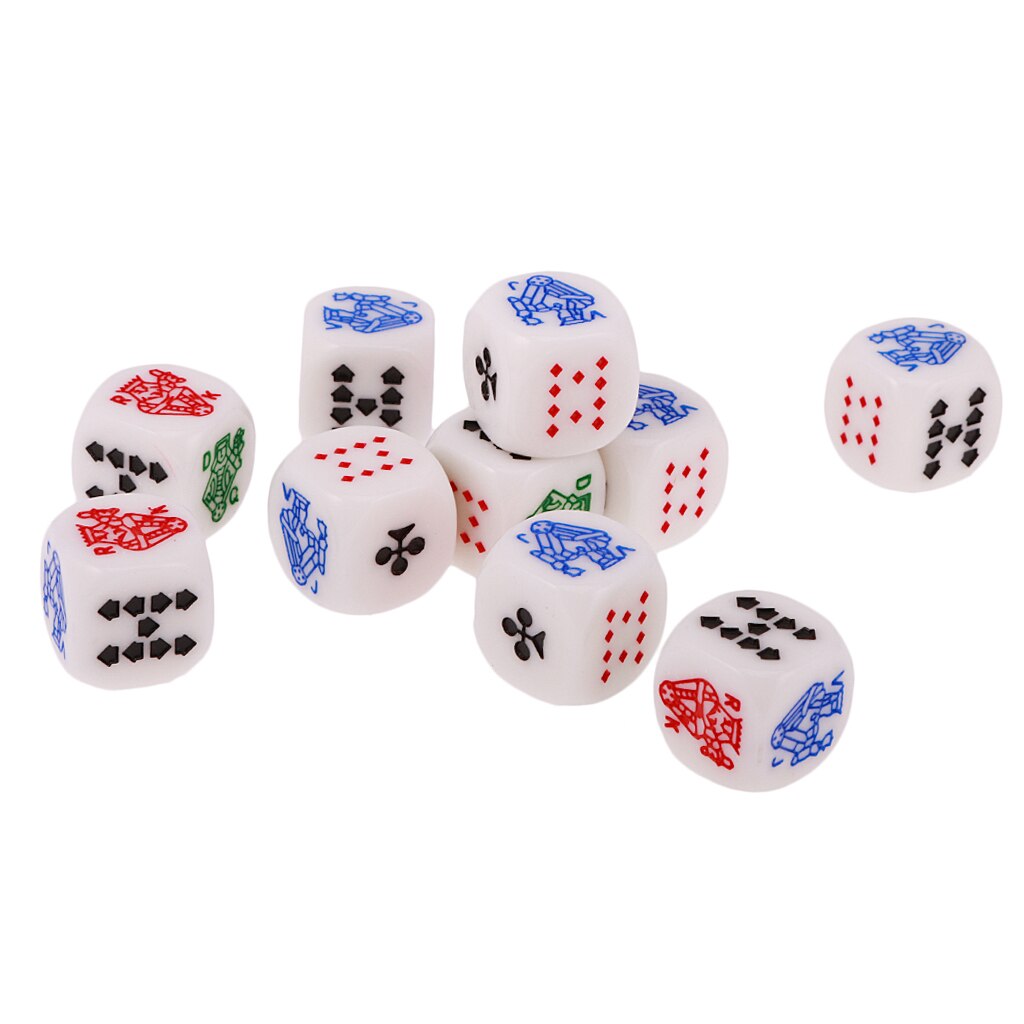 10 Pieces of 6 Sided D6 Dice Ace King Queen Jack 10 9 for Poker Gaming Card Game Dices Liar&#39;s Dice games