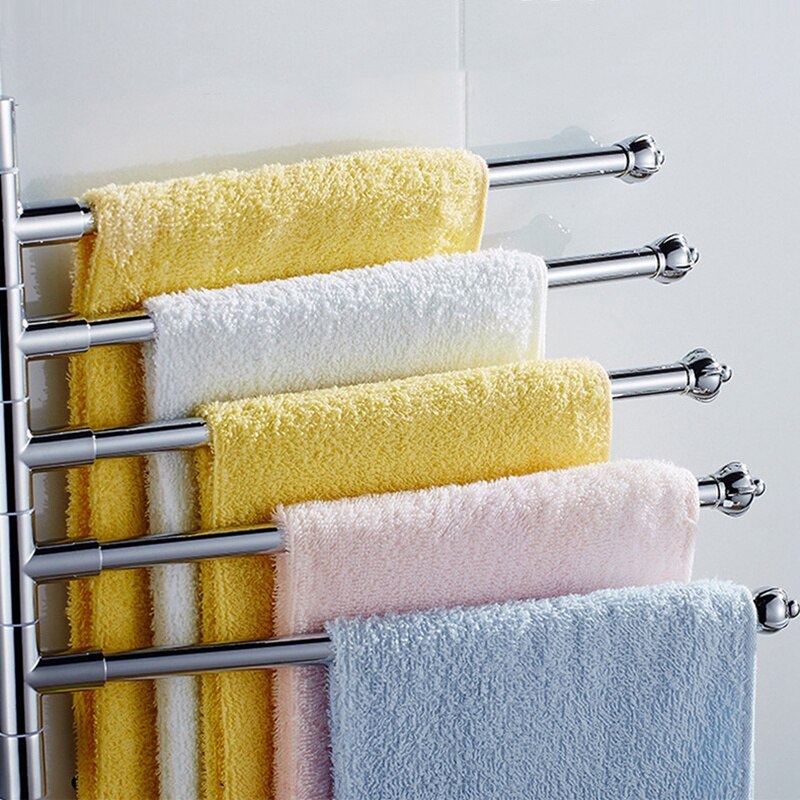 Towel Bar Holder Swing Towel Rack Wall-Mounted Towel Rack with Hooks 5 Rotating Hook Rotating Towel Swing Rack Towel Bar
