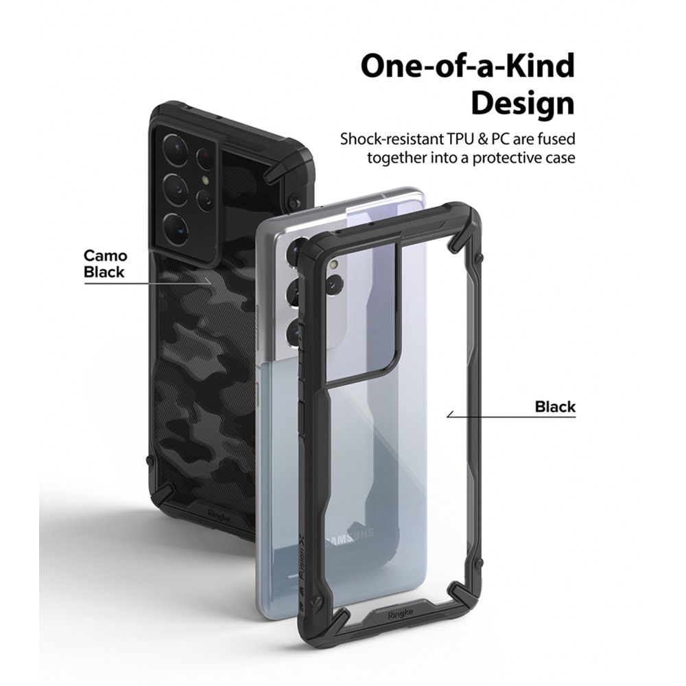 Ringke-funda Fusion X para Galaxy S21, Ultra transparente, trasera, Flexible, marco de TPU, híbrida, antigolpes, con agujero de patio