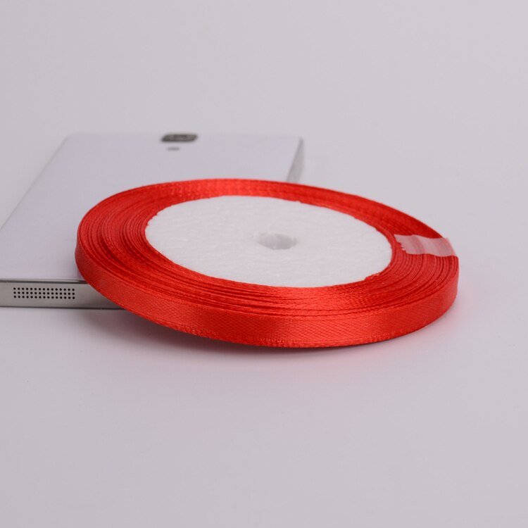 (25 yardas/rollo) cinta de satén de 6/10/15/20/25/40/50mm de Color rojo de una sola cara cinta de hecha a mano Material DIY