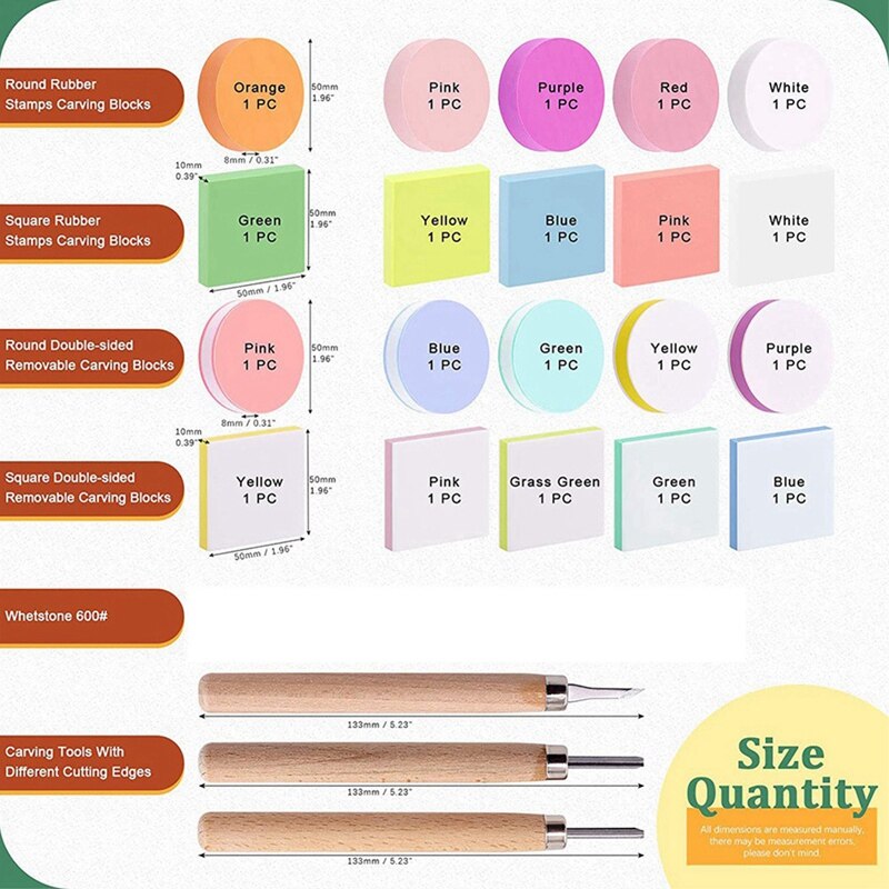 23Pcs Block Printing Starter Tool Kit,Rubber Stamps Making Set with Carving Blocks, Cutter Tools for Stamp Carving