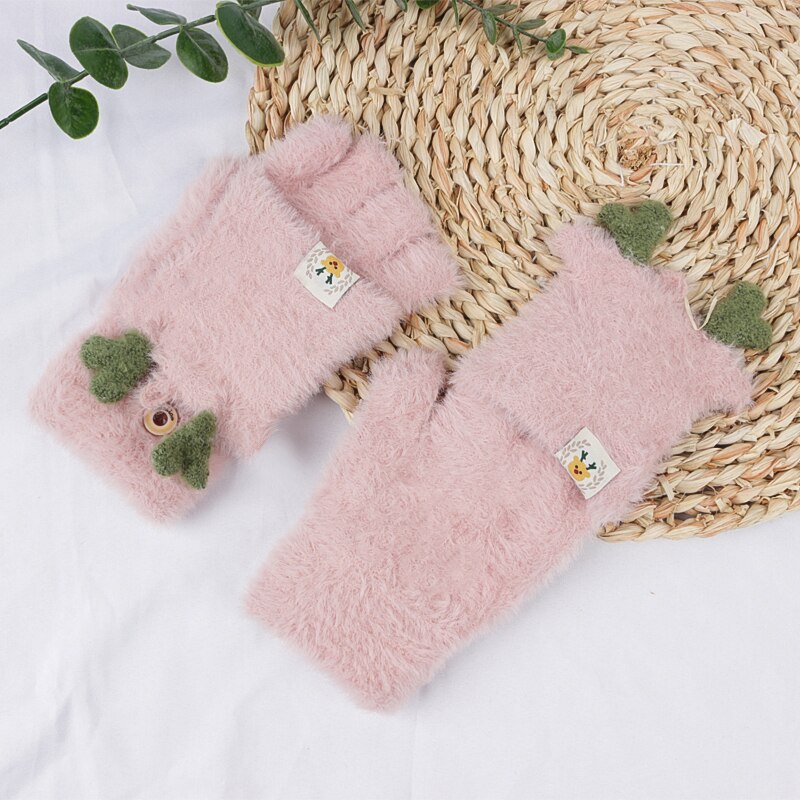 Dzianinowe rękawiczki bez palców dla dziewczynek ciepłe Faux futrzane mitenki dziecięce zimowe pół z efektem poruszania palcem okładka maluch prezent akcesoria dla dzieci: 7