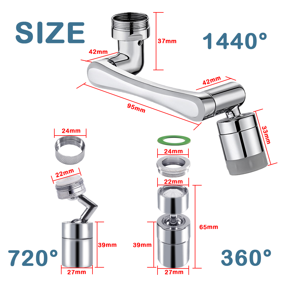 1080 ° Badkamer Waterkraan Mondstuk Universele Rotatie Kraan Extender Sproeier Keukenkraan Verleng Adapter Beluchter 2 Spray Modi