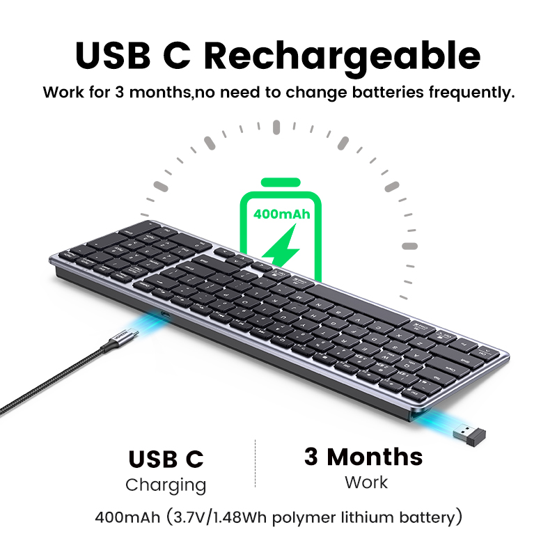 Ugreen Toetsenbord Draadloze Bluetooth 5.0 2.4G Russische/Koreaanse/En 99 Keycaps Voor Macbook Ipad Pc Tablet Usb C Oplaadbare Toetsenbord
