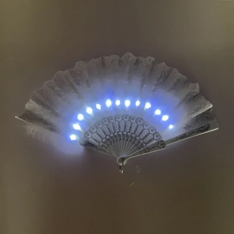 Abanicos de mano de plumas con luz LED brillante para niños y adultos, perfectos para fiestas de baile, festivales y bodas: Rosa