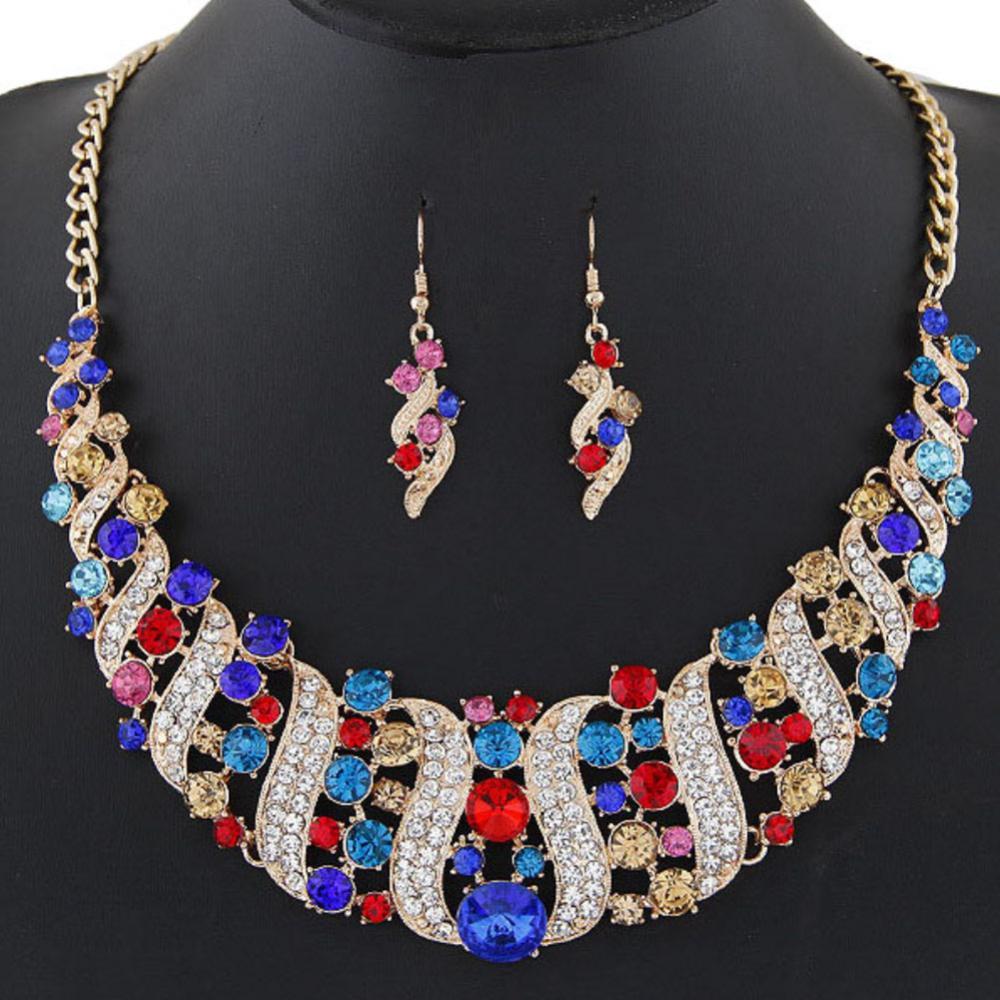 Ketting met strass steentjes, haakoorbellen, bruidssieradenset, sieradensets voor vrouwen, oorbellen 2022: Veelkleurig