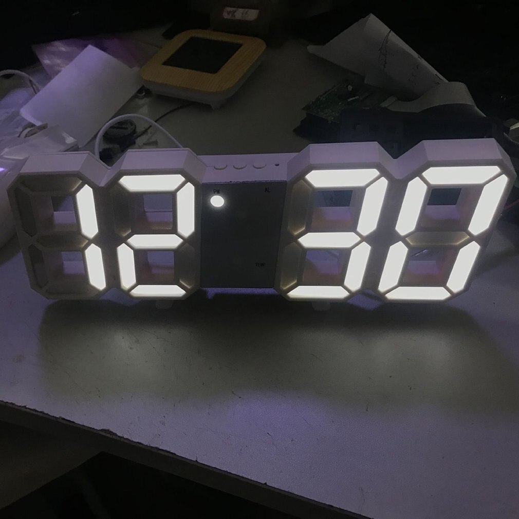 Office 3D Alarm Clock Multifunctional LED Digital Wall Clock Sound Control Stereo Alarm Clock
