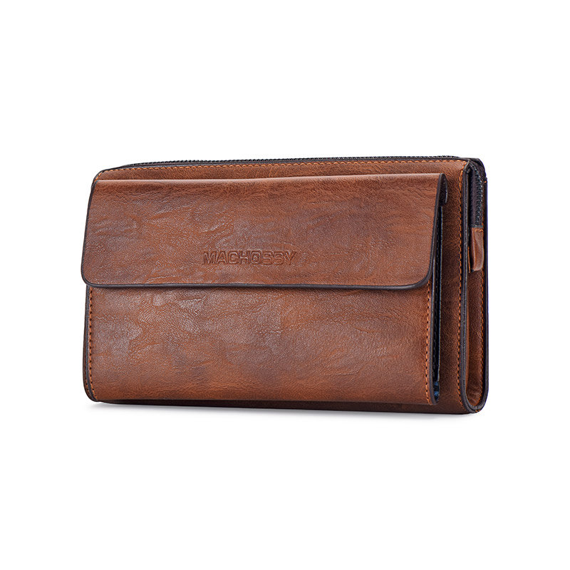 Mannen Clutch Lange Stijl Portefeuilles Bank Kaarthouder Broekzak Mannelijke Portemonnee Rits Grote Capaciteit Pu Portemonnee Telefoon Zak met Pen: Brown