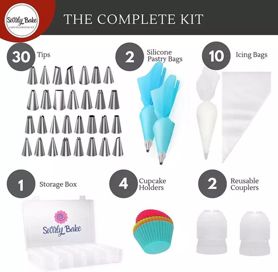 50Pcs Pro Baking Tools TPU Cake Pastry Bag Frosting Piping Tip Nozzles Cake Cups Cupcake Decorating Tools Baking Supplies Set