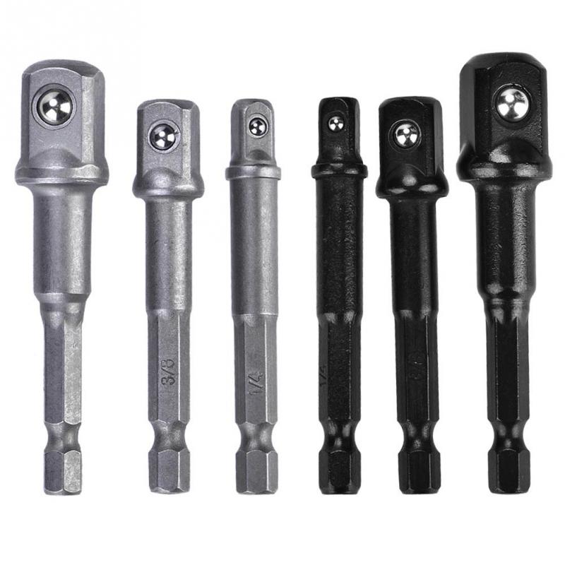3 st hylsa adapter 1/4 tum sexkantskaft  to 1/4 3/8 1/2 fyrkantig borrskruvmejsel svart silver valfritt