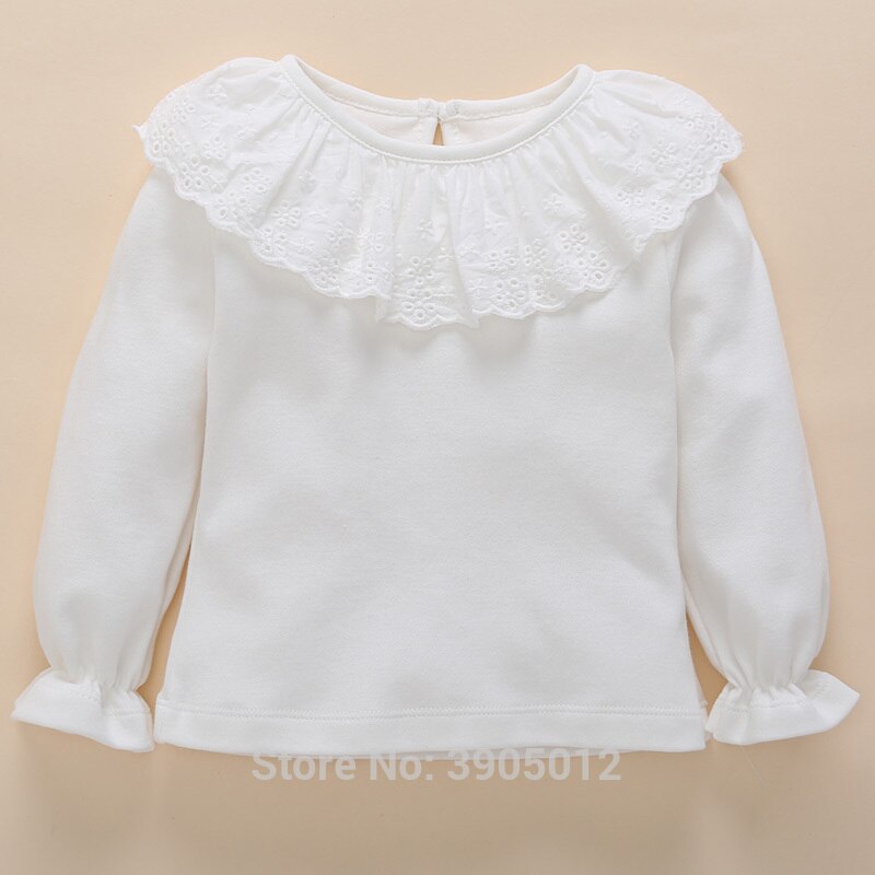 Ropa de bebé recién nacido, camisetas de manga larga, camiseta informal de algodón de encaje blanco para niños, trajes para bebés de 0 a 3 a 6 meses: 9 meses