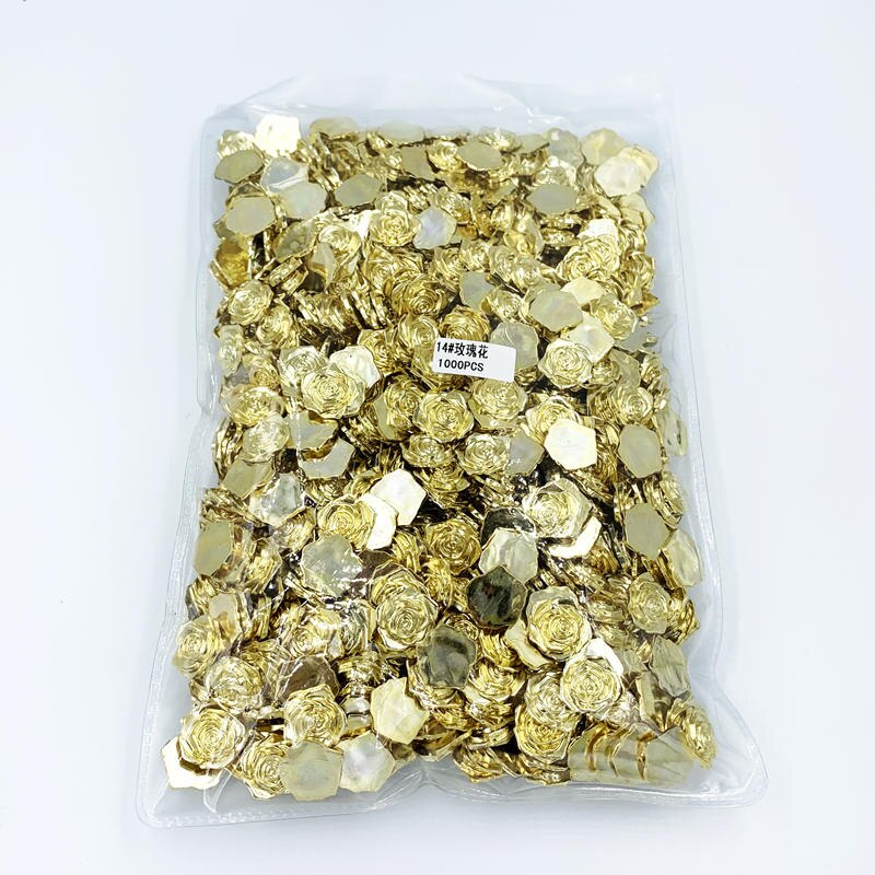 DIY 14mm Golden Rose Flower Strass 3D Plaksteen Knoppen Decoratie Naaien Craft Scrapbook Accessoires 40 stks/partij-S661