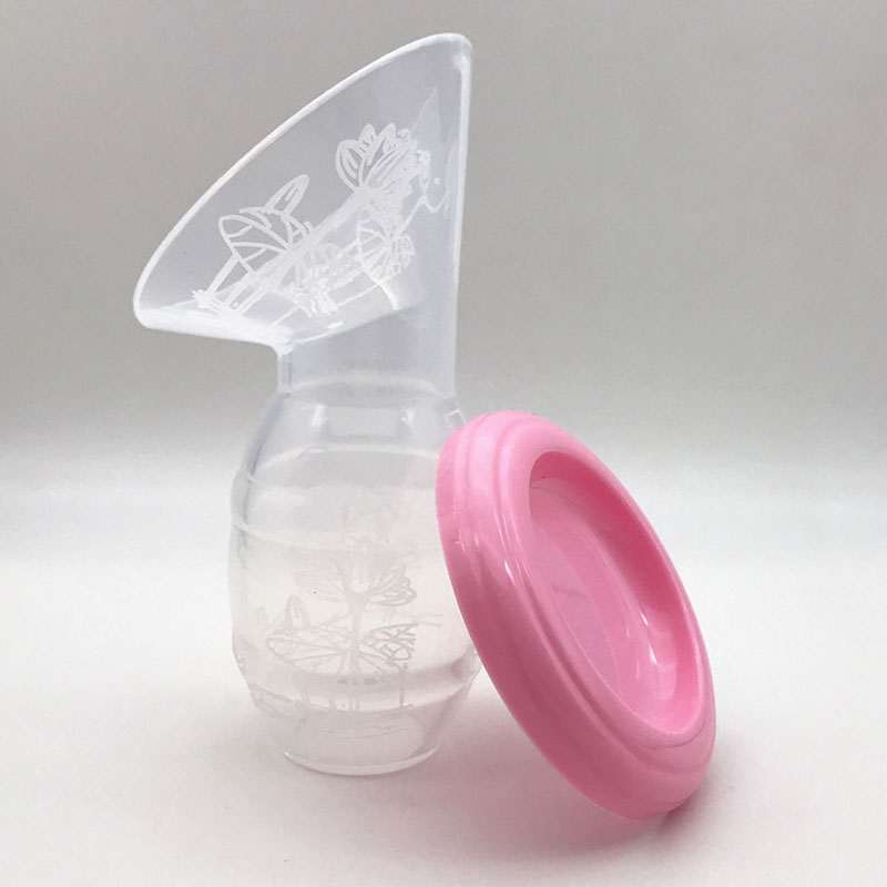 Manual Breast Pump Silicone Milk-sucking Collector Baby Breastfeeding Milk Saver Suction Bottle BM88: Pink