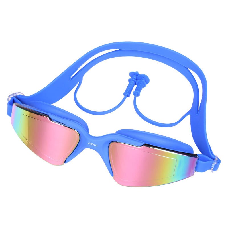Myopia Prescription Swimming Goggles Kids girls Glasses Waterproof Anti-fog Swim Glasses Set Acetate: BluePink Flat Mirror
