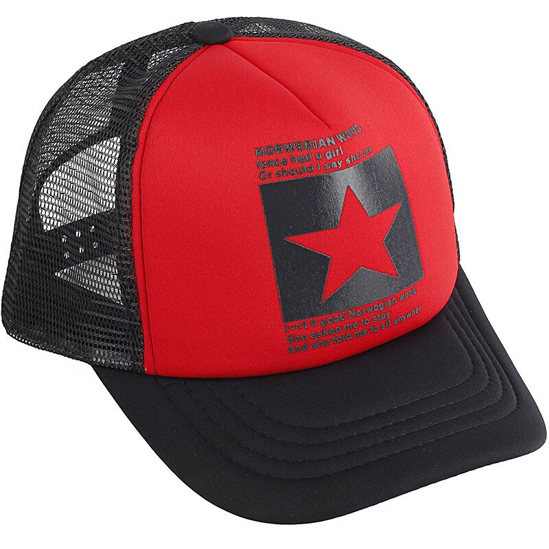 Berretti da Baseball uomo donna cappelli Hip-Hop donna primavera estate stella a cinque punte protezione solare visiere da sole cappelli da camionista a rete cappelli da papà: Black red