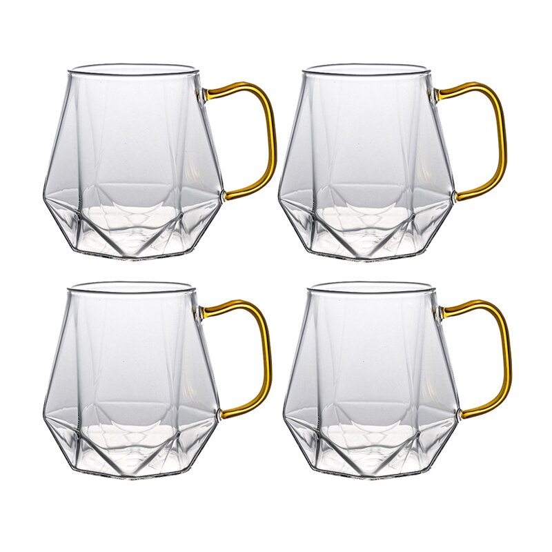 Diamant Patroon Glas Water Jug Transparante Home Karaf Warm Koud Water Pitcher Hittebestendige Koffie Theepot Met Bamboe Houten Deksel: 4 Glasses