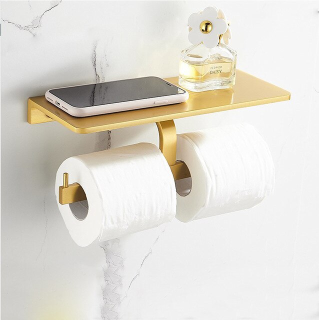Bathroom Accessories Set Brushed Gold Bathroom Shelf,Towel Rack,Towel Hanger Paper holder,Toilet Brush Holder Bath Hardware Sets: Paper Holder A