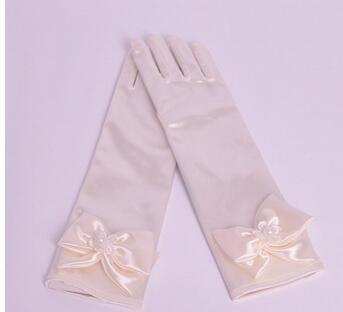 Børns satin elastiske handsker piger korte hvide handsker børn satin lange handsker  r016: Lang creme
