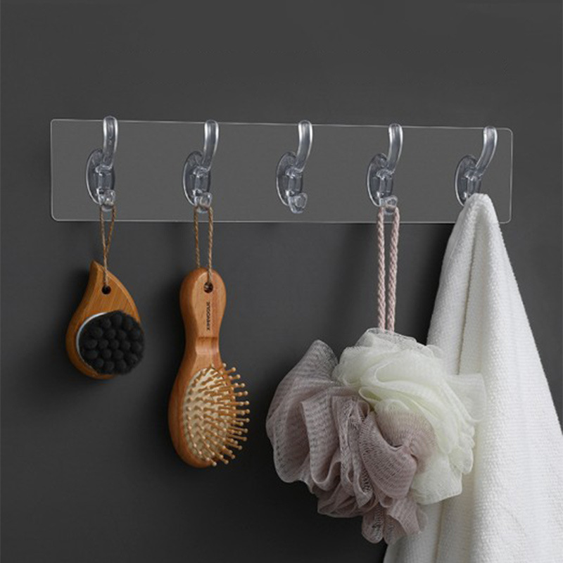 Transparante Zelfklevende Kapstok Wandmontage 3/5/6 Standaard Haken Muur Kapstok Hangers Voor Badkamer Keuken Closet organizer