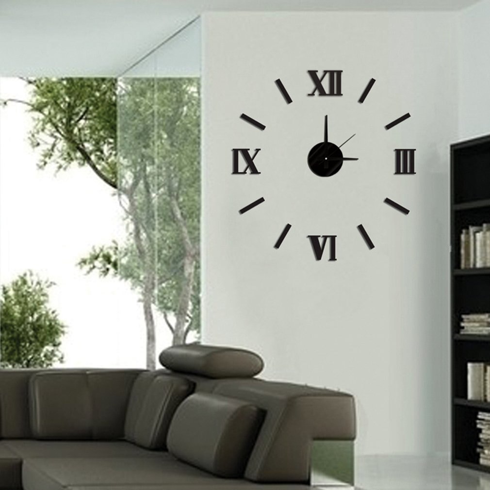 Frameless Roman numeral wall Mute clock mirror sticker wall clock modern for living room home decor