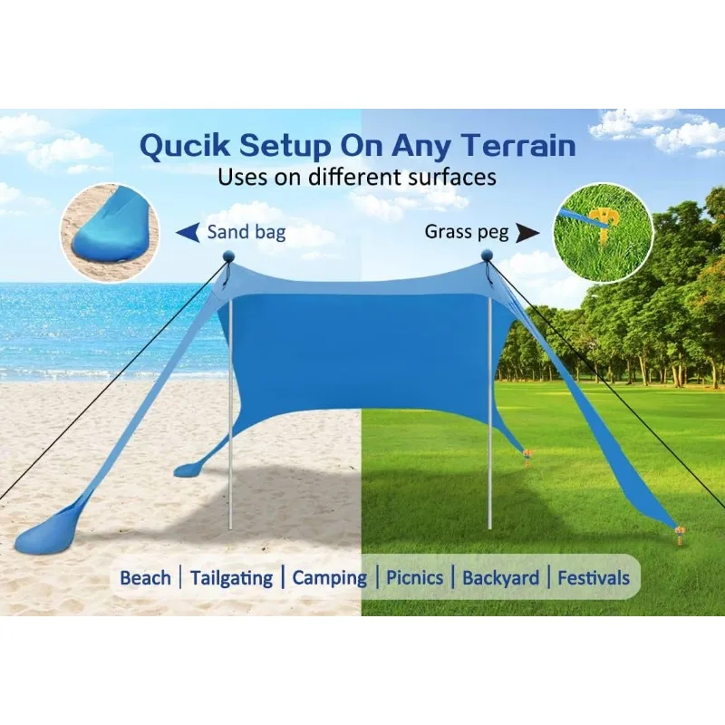 Toldo portátil para tienda de playa, sombrilla emergente, resistente a los rayos UV, tienda de campaña a prueba de viento y protector solar, refugio solar, dosel para jardín y casa