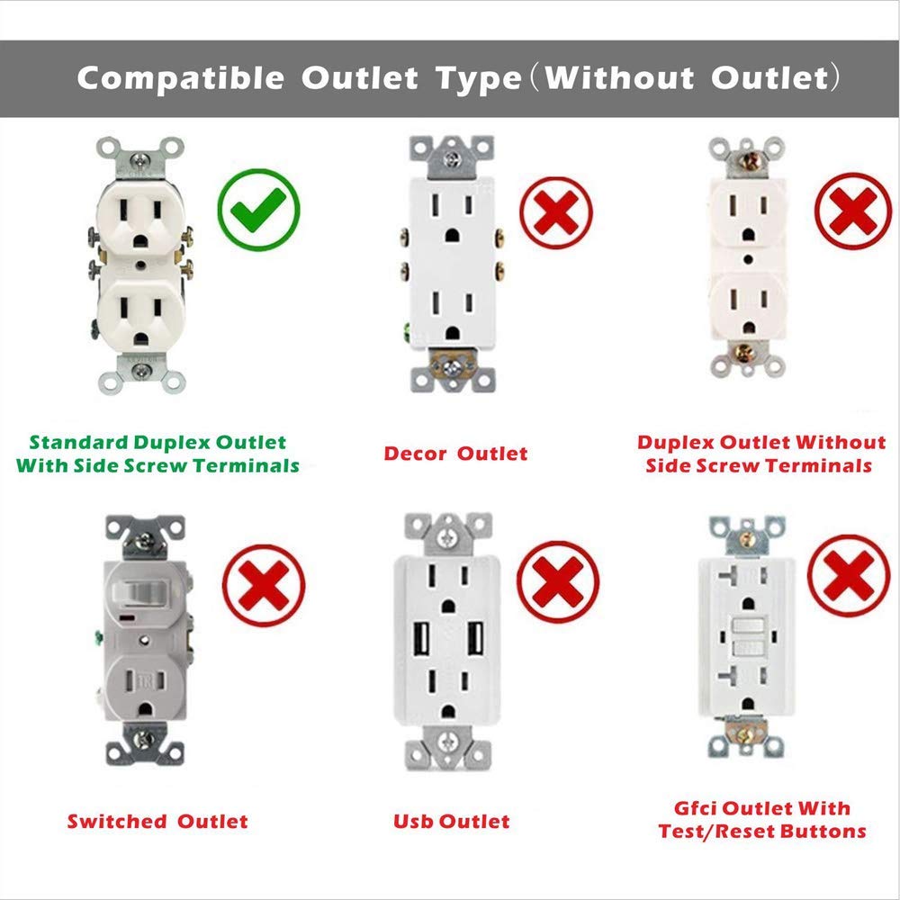 6Pack Wall Outlet Plate LED Night Light Illuminated Plug Cover With Sensor Inductive Guidelight Easy Snap On No Wire Or Battery