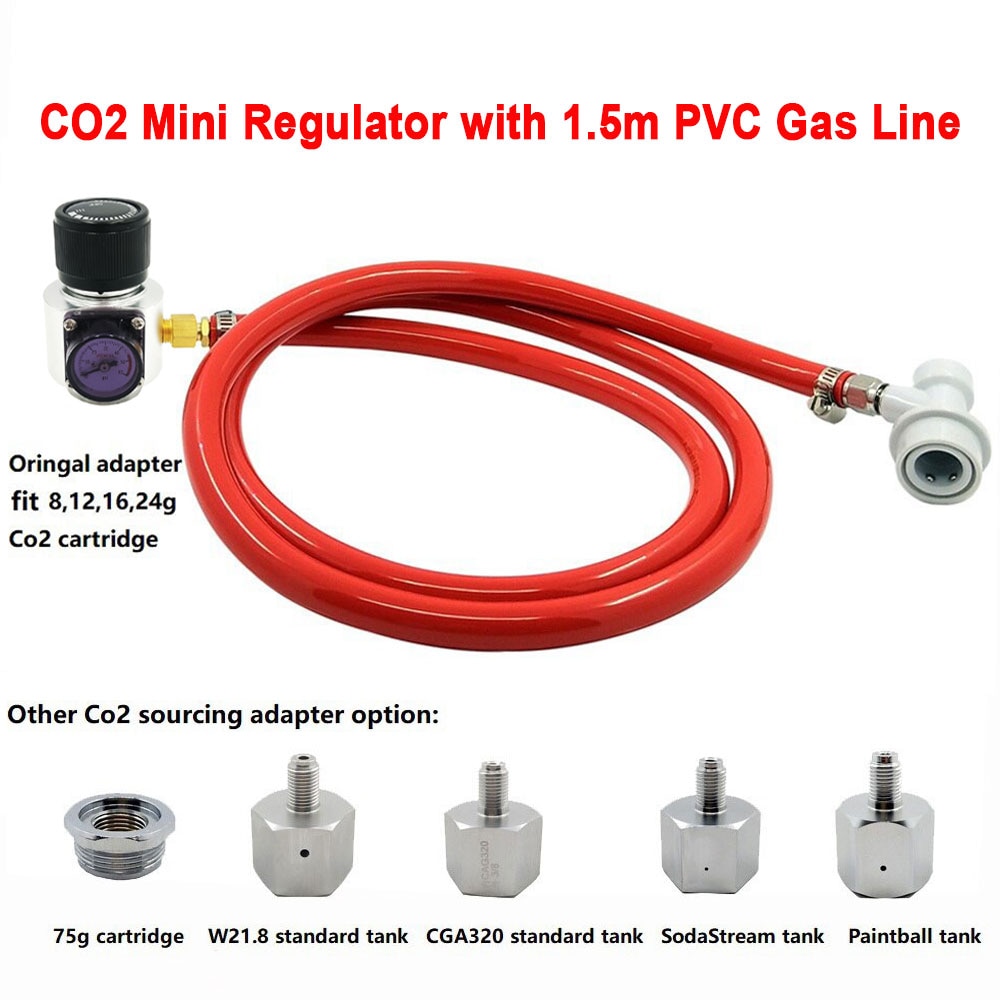 HomeBrew Beer Keg Portable Mini CO2 Cartridge Regulator with PVC Gas Line and Ball Lock Disconnect 0~60 PSI