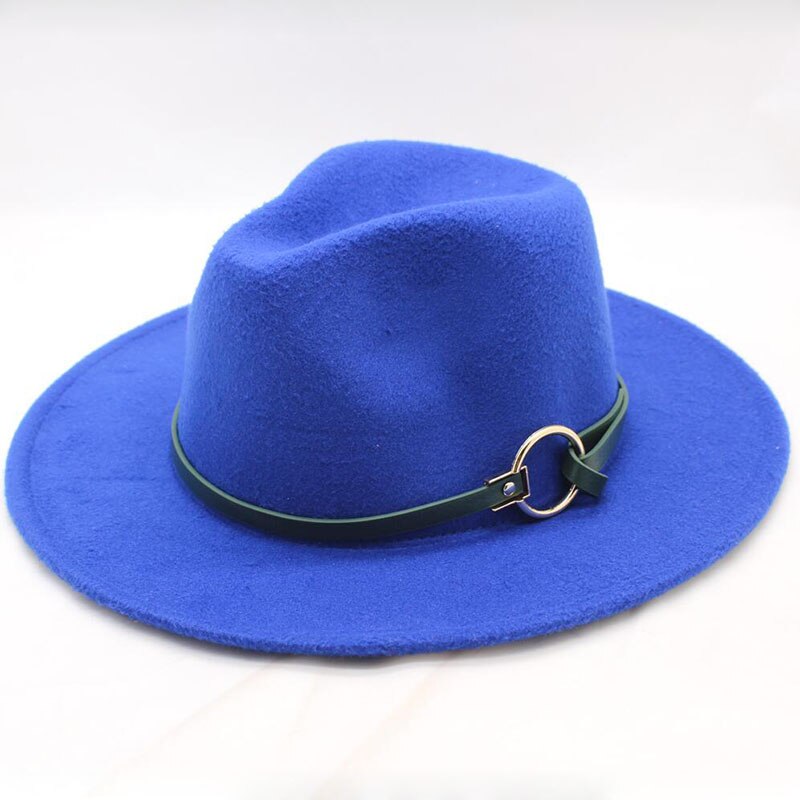 BING YUA HAO XUAN Brand Ladies Fedora Hat Wool Wide Winter Cap Felt Hats Women Hat Children: Royal green