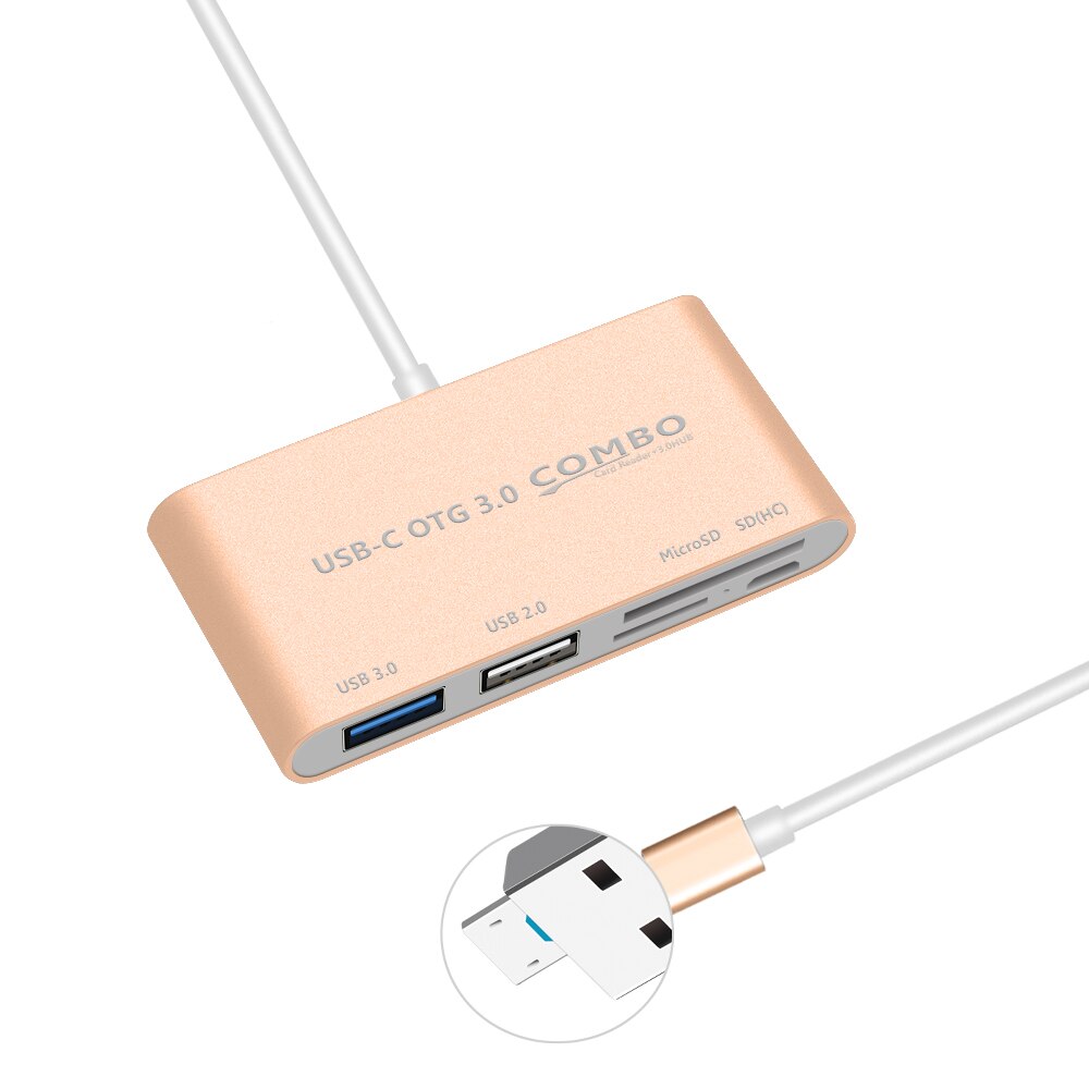 2 in 1 USB 3.0 Hub Micro USB OTG Hub Multi USB Splitter SD/Micro SD Card Reader Charger Port for Macbook PC Android Tablet Phone: Gold